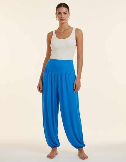 Pantalon Baggy Bleu Fluide Ample Confortable Femme - Viscose