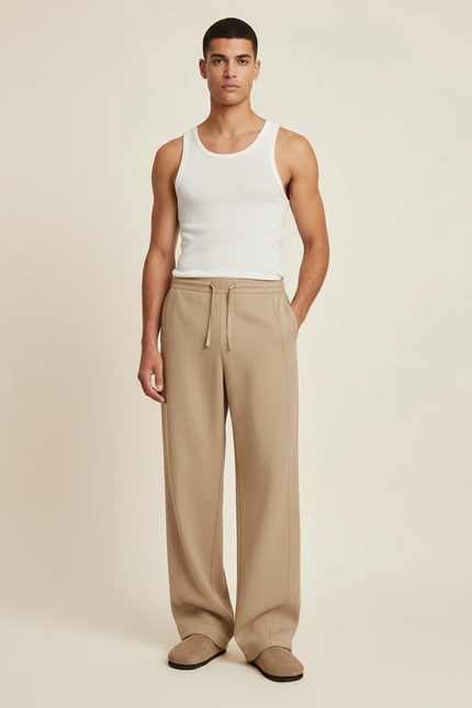 Pantalon Baggy Beige Tricoté Ample Décontracté Homme - Molleton