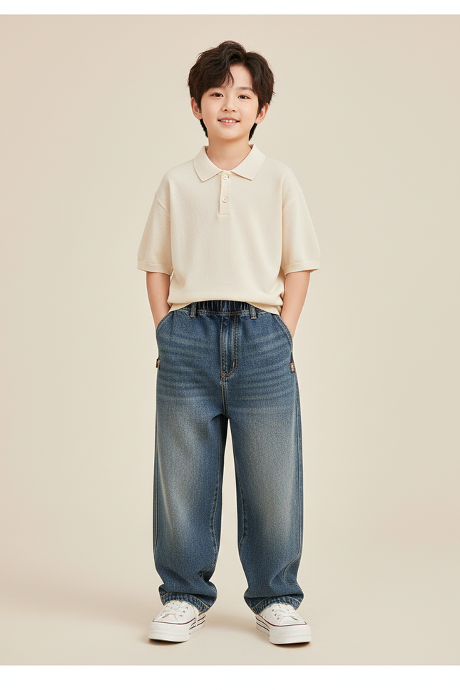 Pantalon Baggy Denim Bleu Ample Décontracté Garçon - Jean