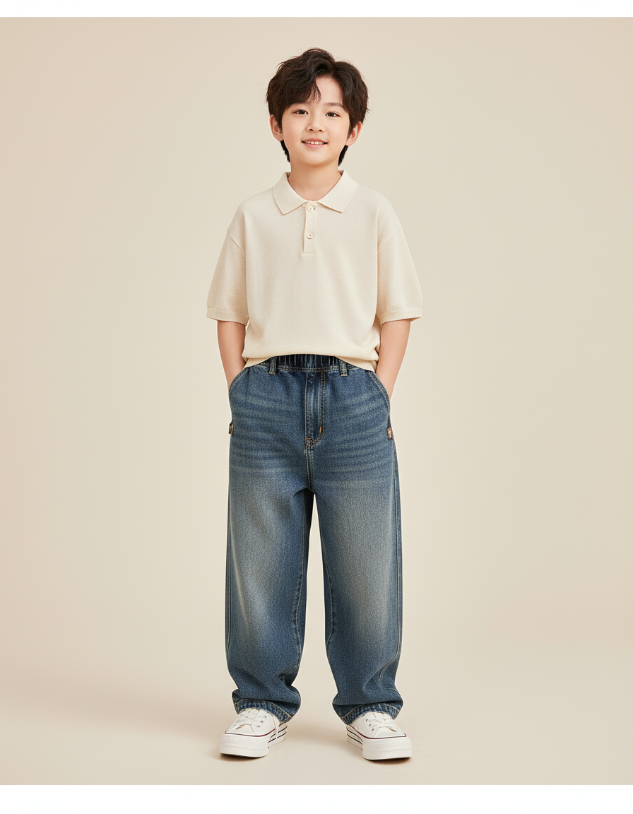 Pantalon Baggy Denim Bleu Ample Décontracté Garçon - Jean