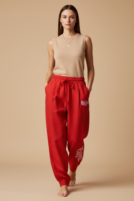 Pantalon Baggy Rouge Bratz Décontracté Ample Fluide - Lin