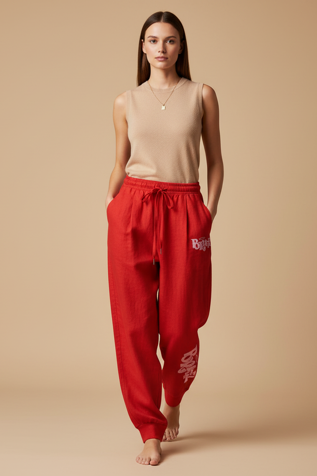 Pantalon Baggy Rouge Bratz Décontracté Ample Fluide - Lin