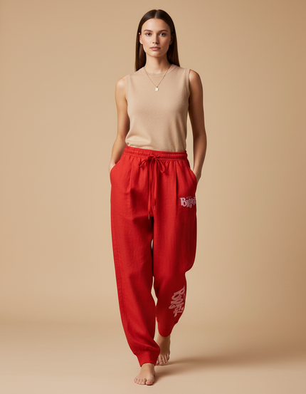 Pantalon Baggy Rouge Bratz Décontracté Ample Fluide - Lin