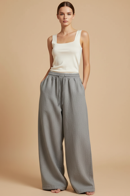 Pantalon Baggy Gris Ample Décontracté Coton Femme - Molleton
