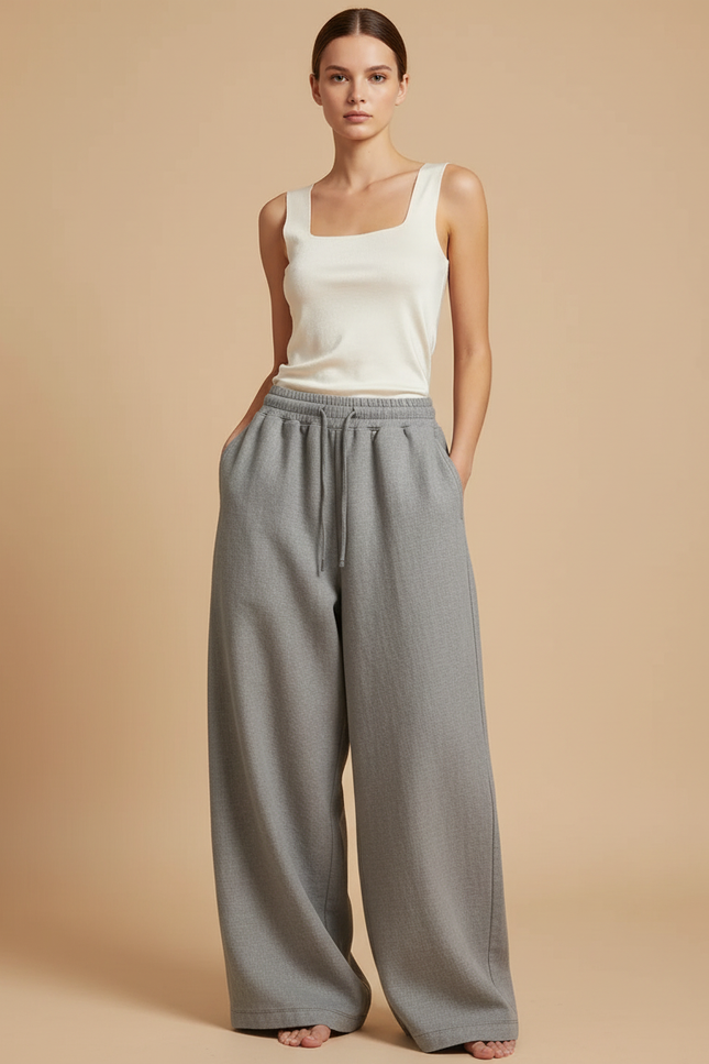 Pantalon Baggy Gris Ample Décontracté Coton Femme - Molleton