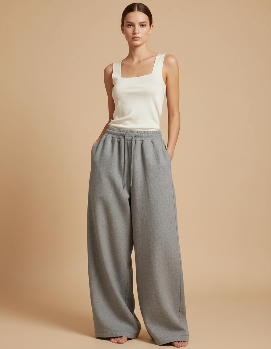Pantalon Baggy Gris Ample Décontracté Coton Femme - Molleton