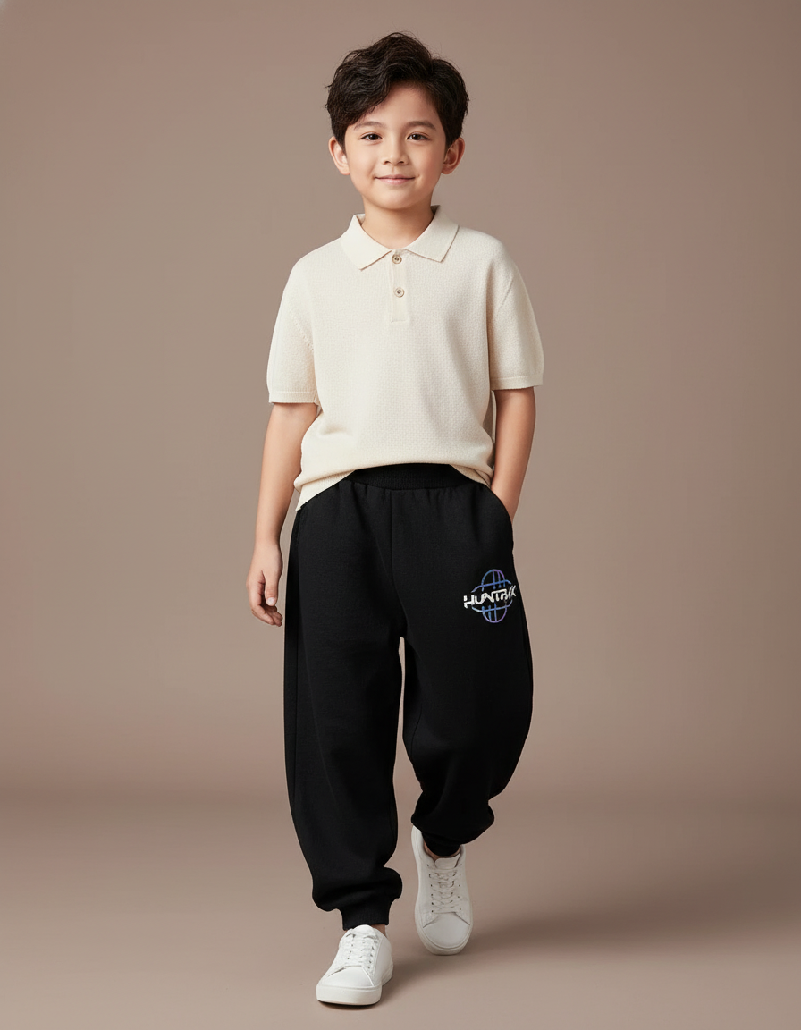 Pantalon Baggy Noir Ample Molleton Imprimé Enfant