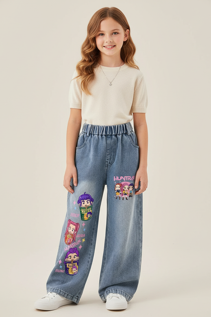 Pantalon Baggy Bleu Jean Ample Imprimé Fille