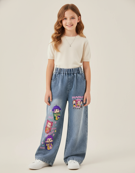 Pantalon Baggy Bleu Jean Ample Imprimé Fille