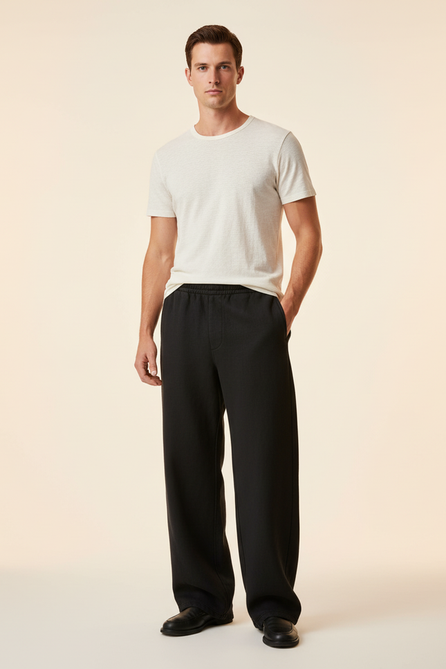 Pantalon Baggy Homme Noir Taille Élastique - Laine