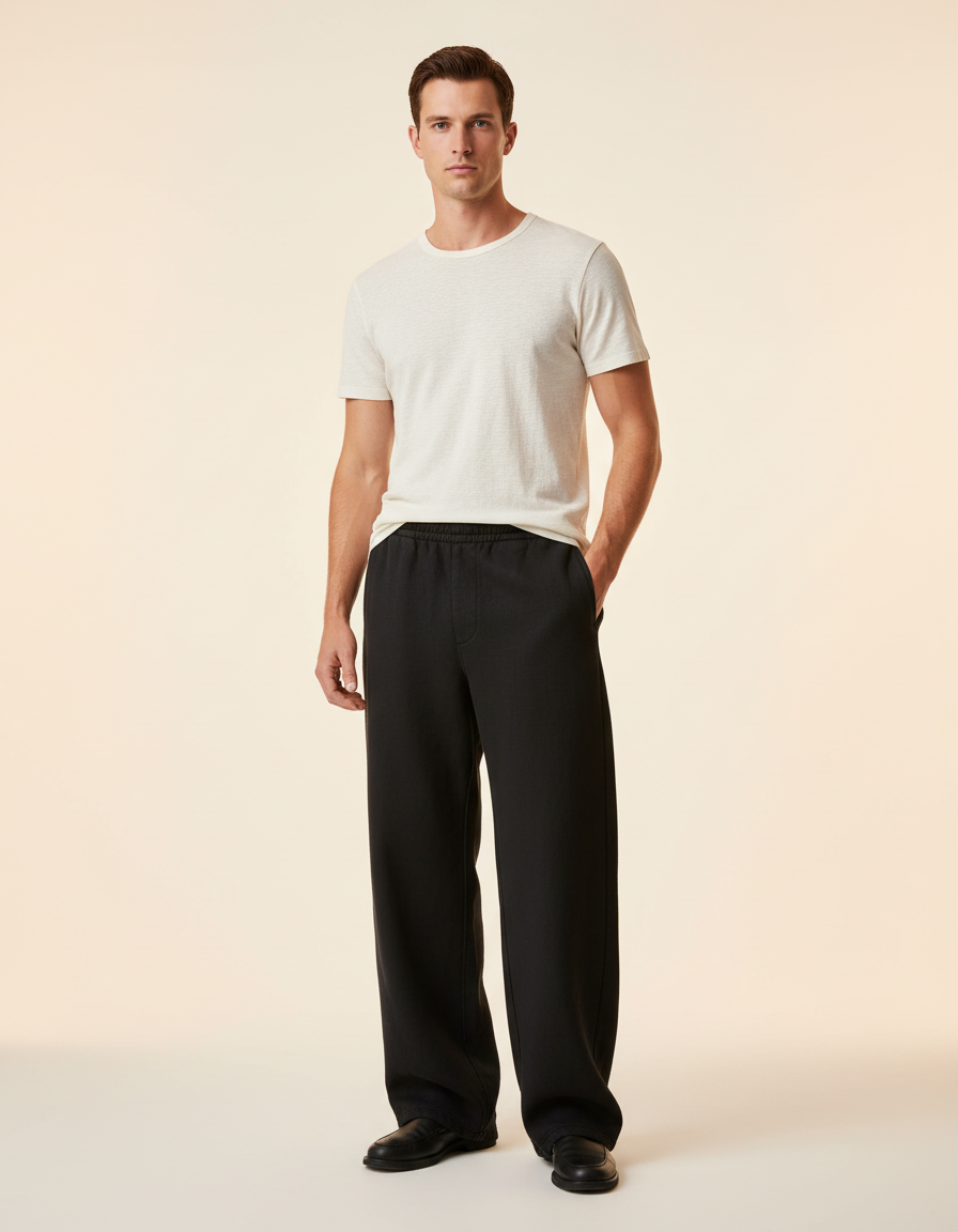 Pantalon Baggy Homme Noir Taille Élastique - Laine