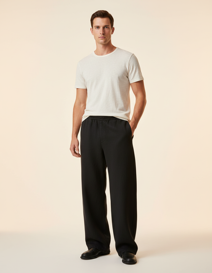 Pantalon Baggy Homme Noir Taille Élastique - Laine