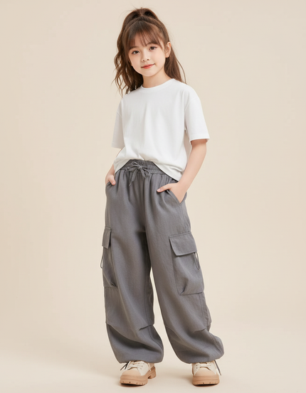 Pantalon Baggy Gris Cargo Ample Unisexe Décontracté - Lin