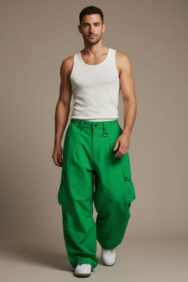 Pantalon Baggy Vert Cargo Ample Décontracté Homme - Toile