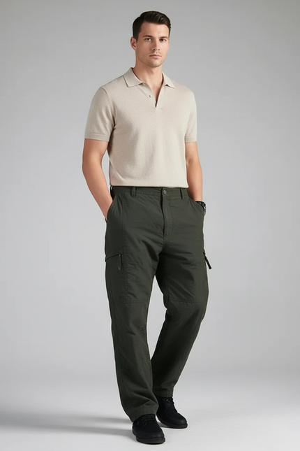 Pantalon Baggy Cargo Vert Militaire Décontracté Ample - Toile