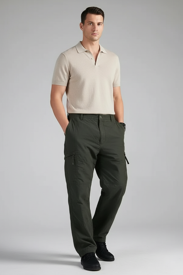 Pantalon Baggy Cargo Vert Militaire Décontracté Ample - Toile