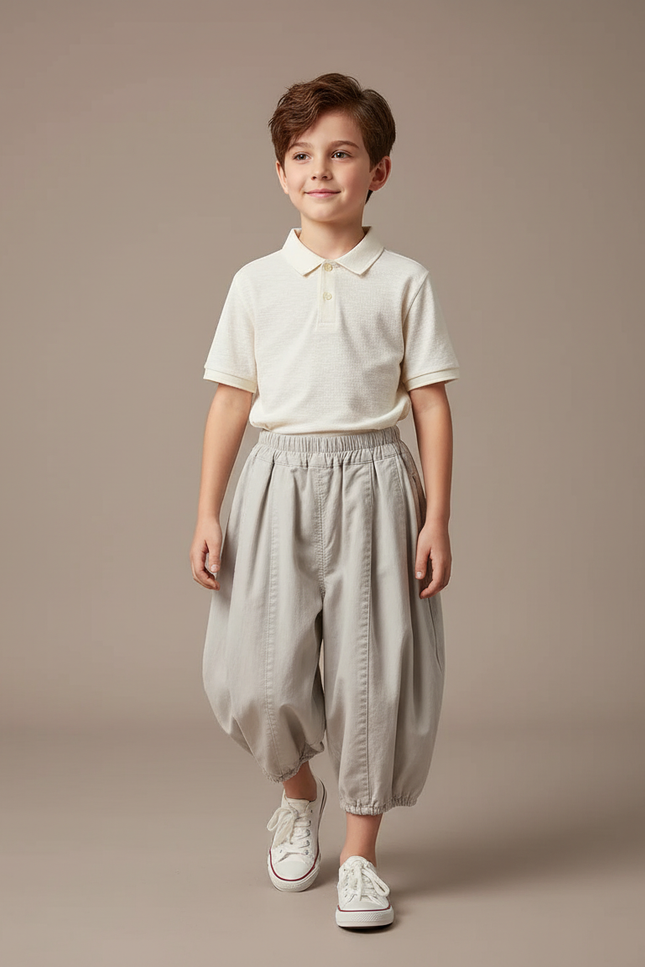 Pantalon Baggy Gris Clair Coton Ample Garçon Décontracté