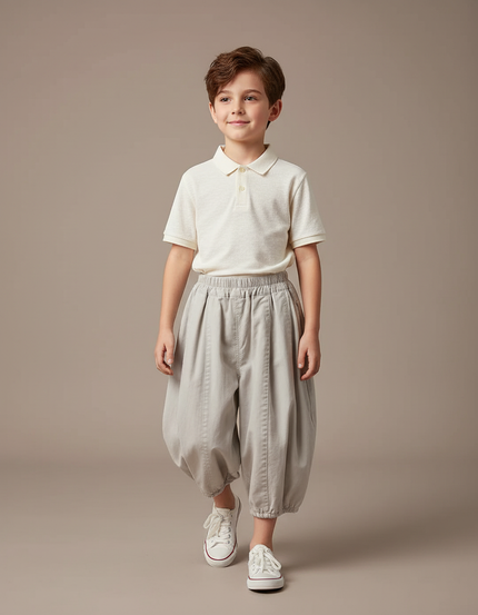 Pantalon Baggy Gris Clair Coton Ample Garçon Décontracté