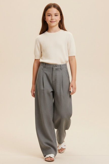 Pantalon Baggy Gris Plissé Ample Décontracté Enfant - Laine