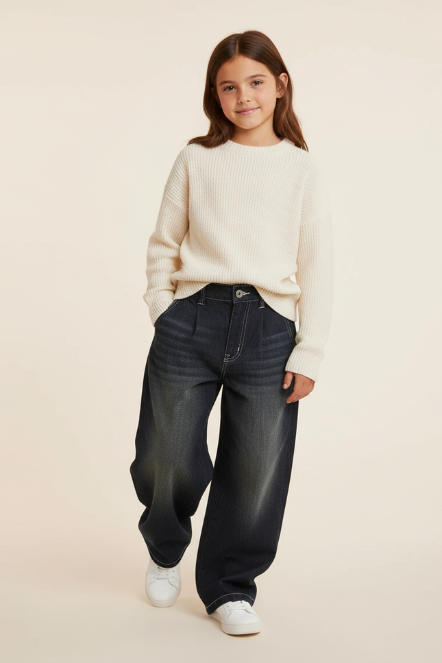 Pantalon Baggy Denim Ample Bleu Décontracté Enfant - Marine Jean