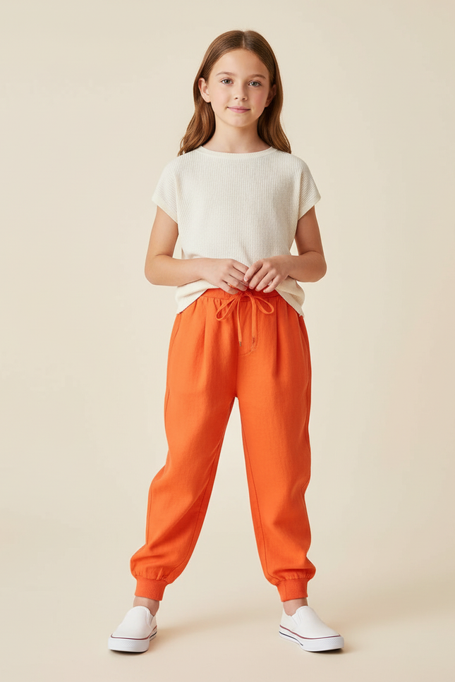 Pantalon Baggy Orange Lin Ample Décontracté Enfant
