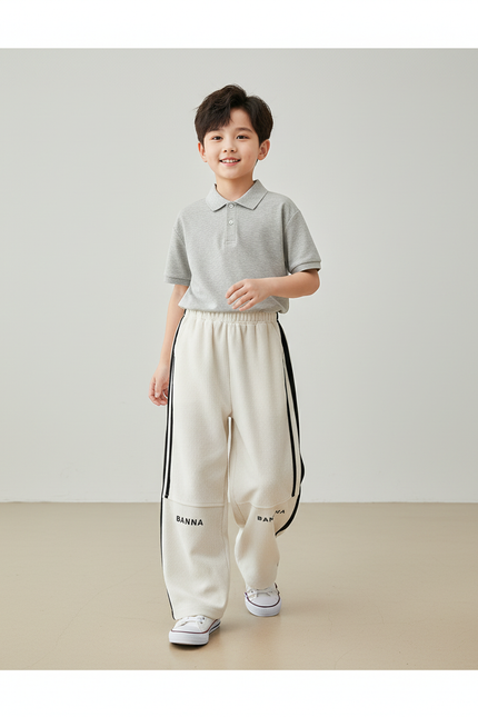 Pantalon Baggy Crème Rayures Noir Ample Garçon - Beige Molleton