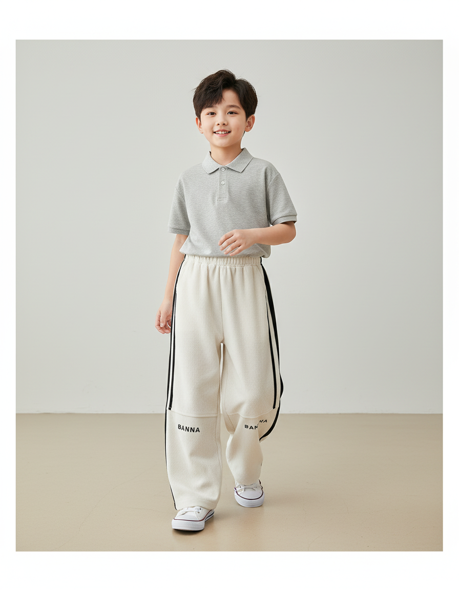 Pantalon Baggy Crème Rayures Noir Ample Garçon - Beige Molleton