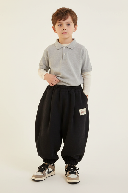 Pantalon Baggy Noir Ample Coton Élastique Décontracté Garçon