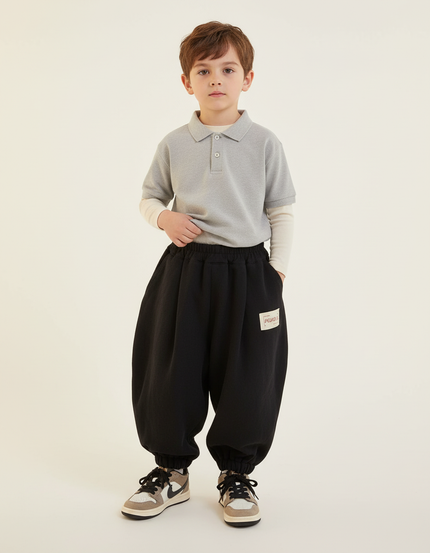 Pantalon Baggy Noir Ample Coton Élastique Décontracté Garçon