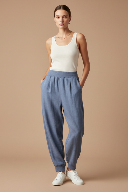 Pantalon Baggy Bleu Coton Ample Confortable Décontracté - Molleton