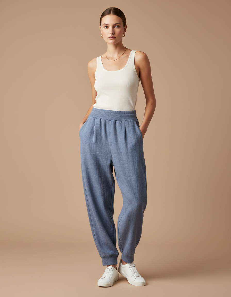 Pantalon Baggy Bleu Coton Ample Confortable Décontracté - Molleton