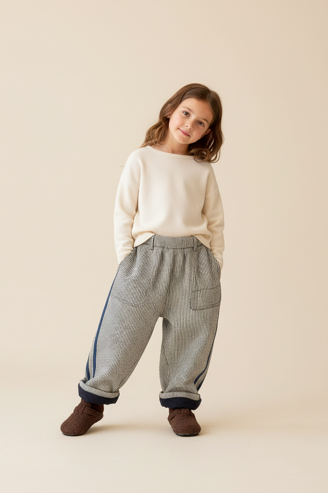 Pantalon Baggy Rayé Bleu Marine Ample Enfant - Tweed