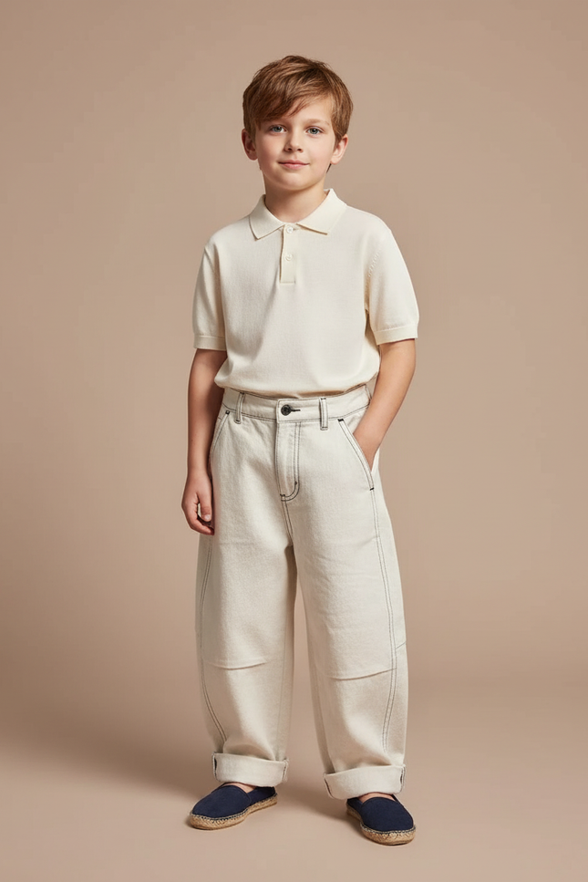 Pantalon Baggy Enfant Coton Beige Ample Décontracté - Jean