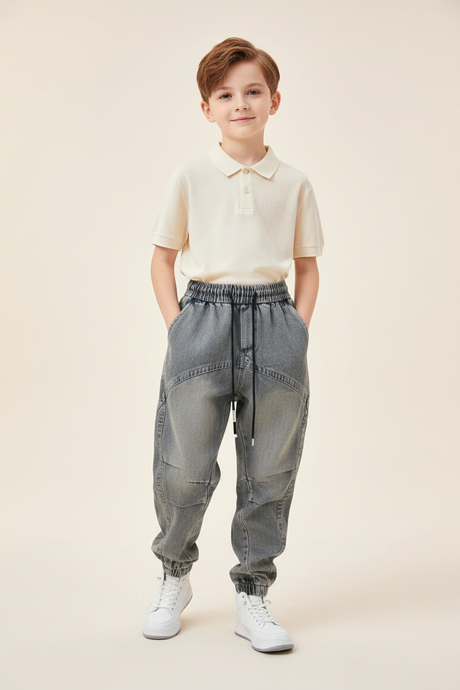 Pantalon Baggy Jean Gris Ample Décontracté Enfant
