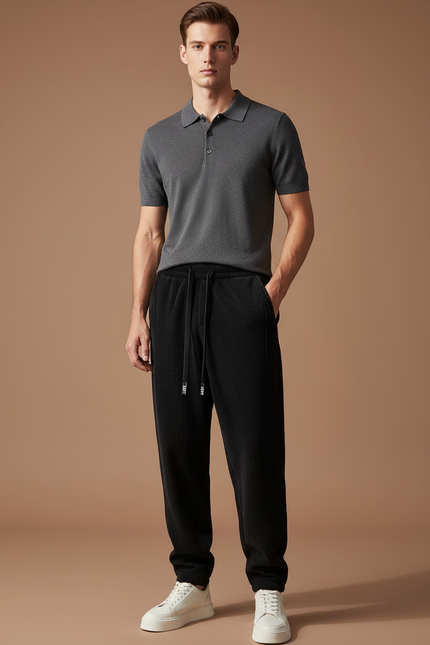 Pantalon Baggy Noir Côtelé Ample Décontracté Homme - Cordé