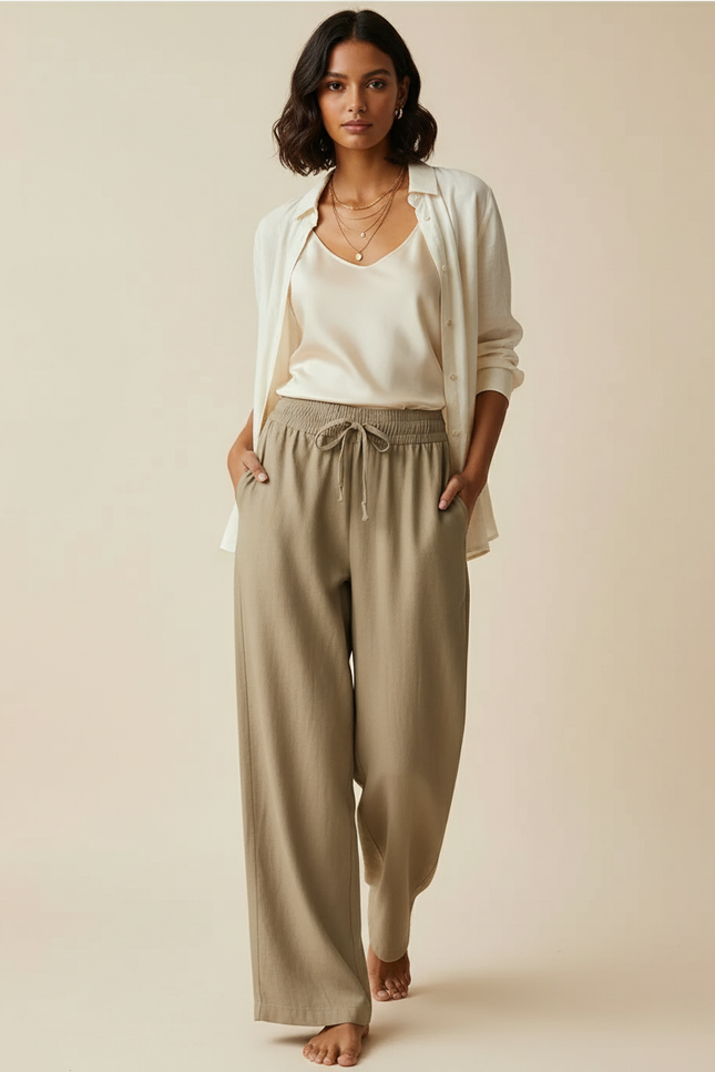 Pantalon Baggy Kaki Lin Fluide Ample Femme