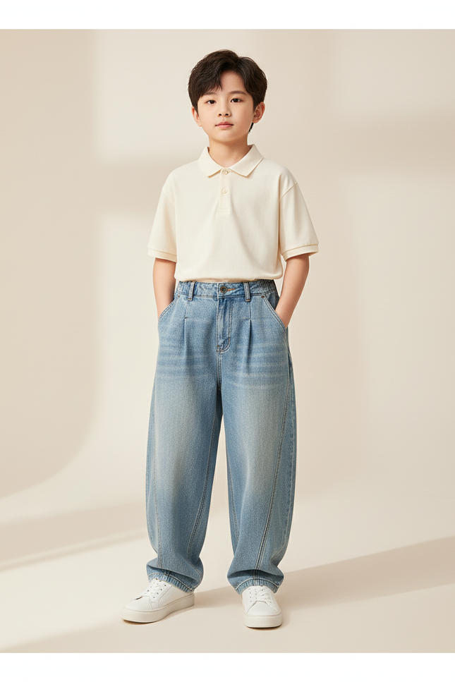 Pantalon Baggy Denim Bleu Ample Plissé Garçon - Jean