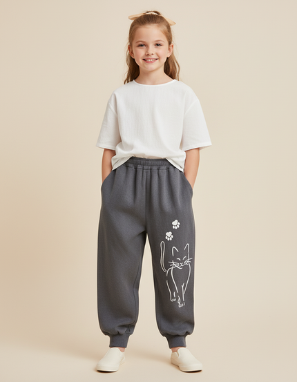 Pantalon Baggy Gris Ample Coton Chat Mignon Enfant - Molleton