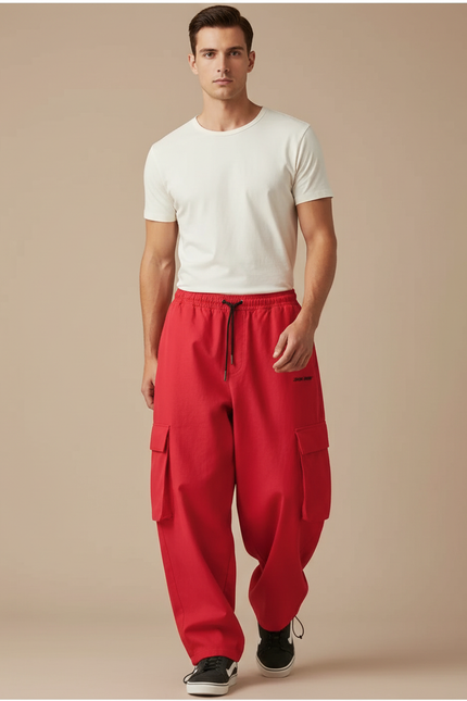 Pantalon Baggy Rouge Cargo Ample Sport Homme - Toile