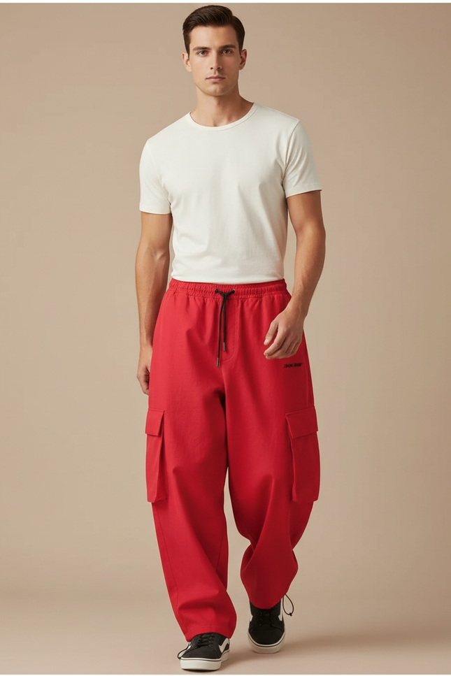 Pantalon Baggy Rouge Cargo Ample Sport Homme - Toile