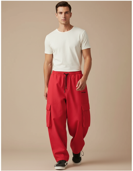 Pantalon Baggy Rouge Cargo Ample Sport Homme - Toile