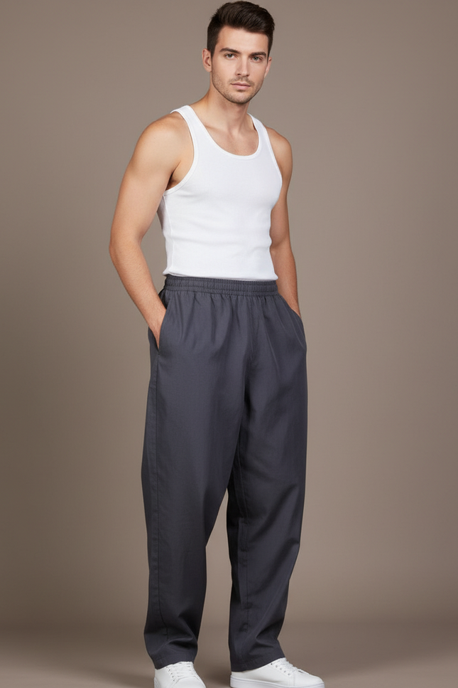 Pantalon Baggy Gris Foncé Ample Décontracté Homme - Polyester