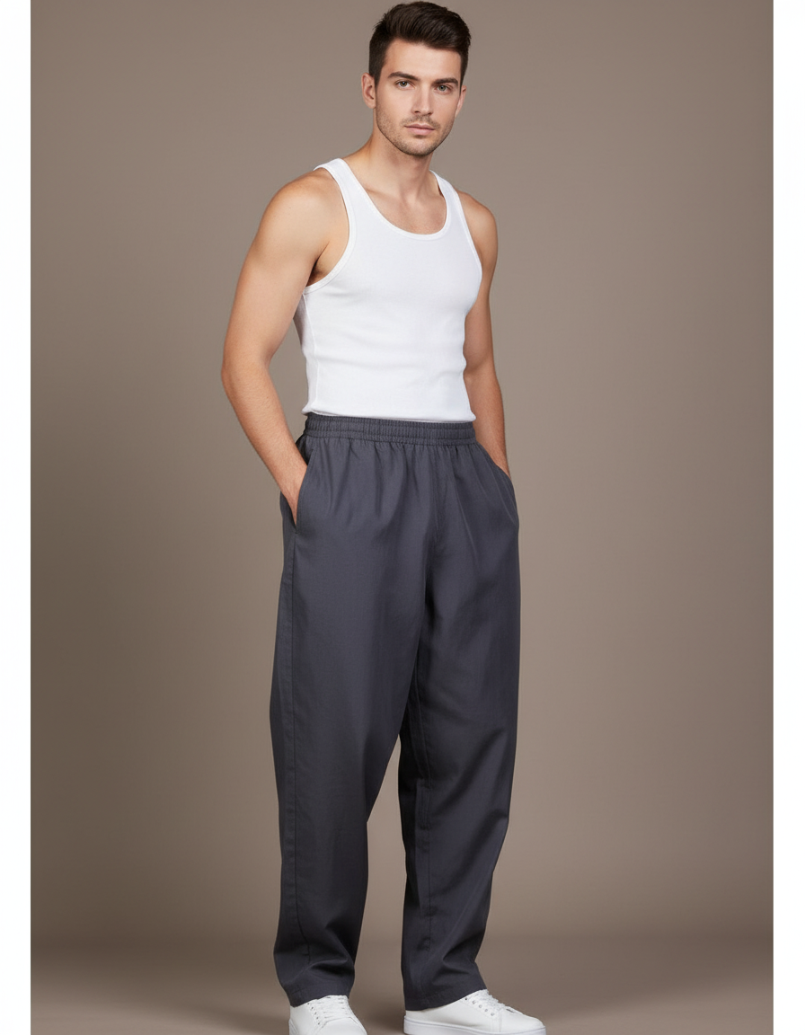 Pantalon Baggy Gris Foncé Ample Décontracté Homme - Polyester
