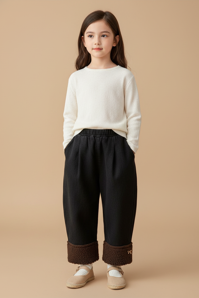 Pantalon Baggy Noir Doublé Polaire Hiver Enfant - Molleton
