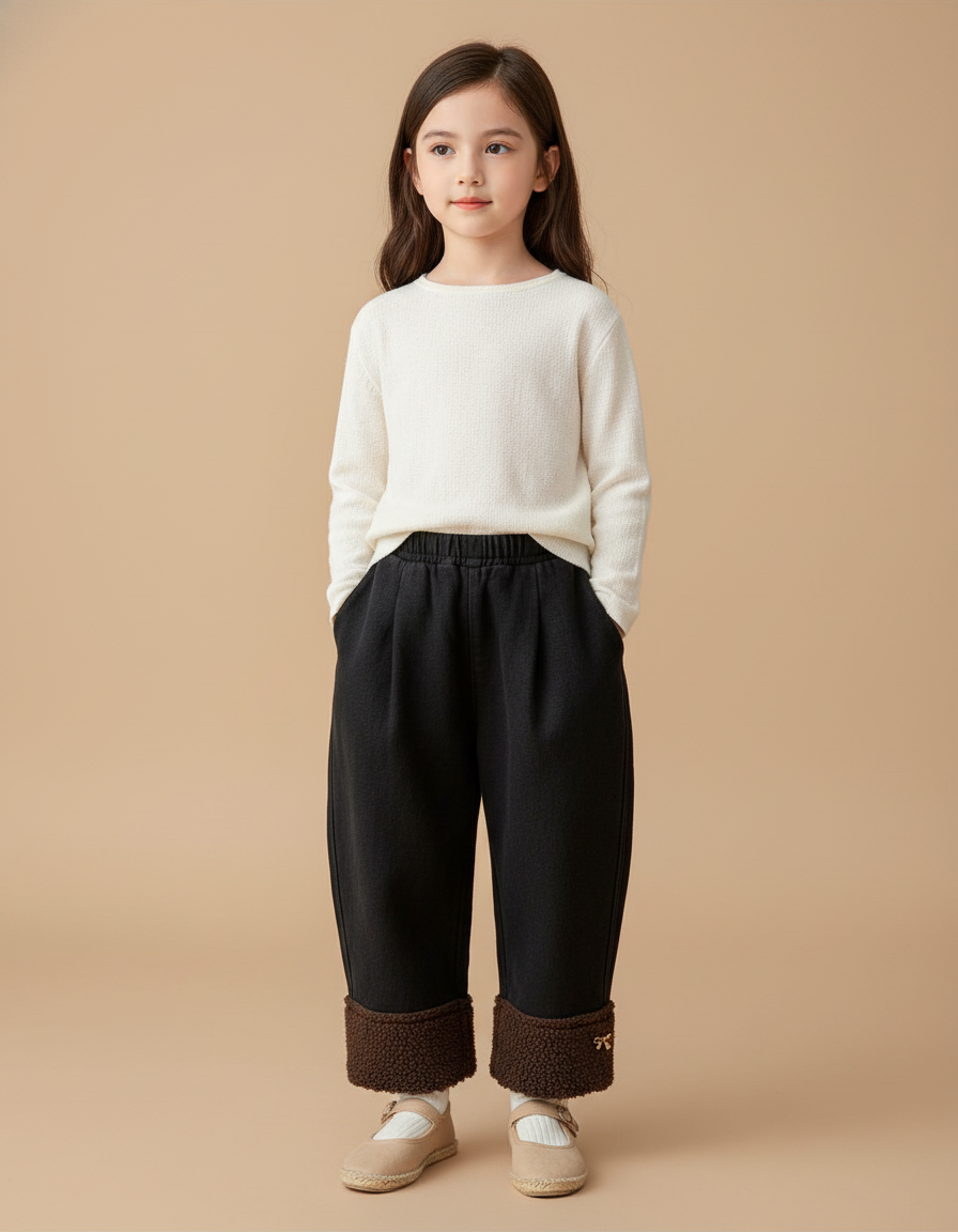 Pantalon Baggy Noir Doublé Polaire Hiver Enfant - Molleton