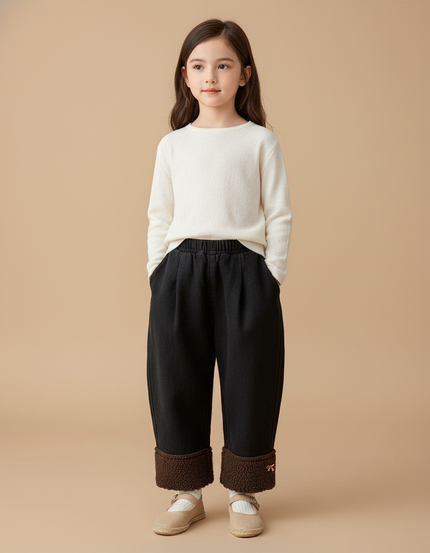 Pantalon Baggy Noir Doublé Polaire Hiver Enfant - Molleton