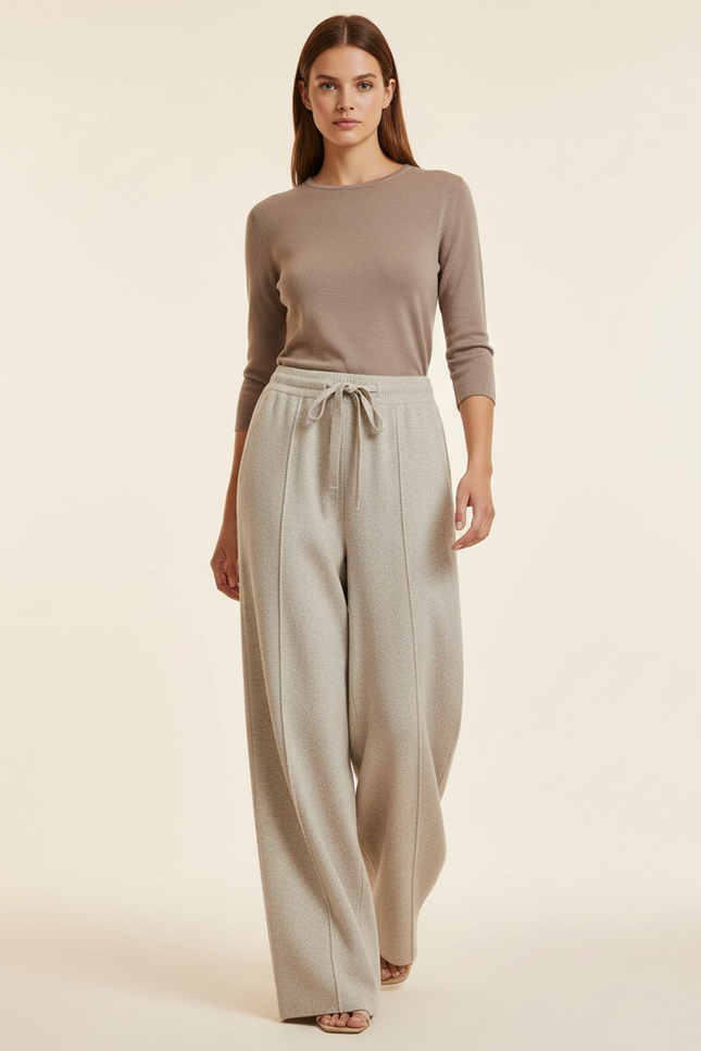 Pantalon Baggy Beige Laine Ample Tricoté Décontracté
