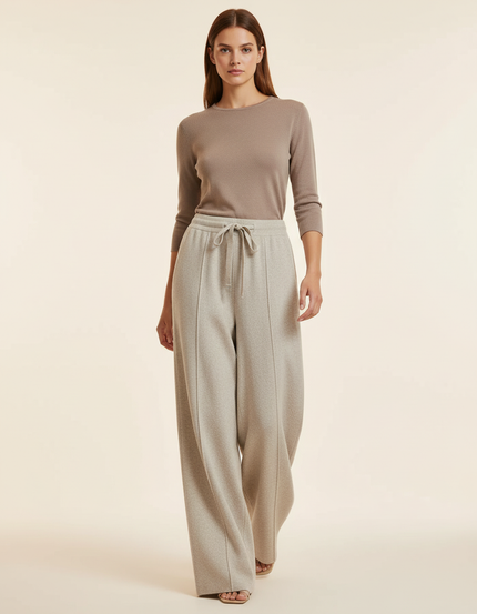 Pantalon Baggy Beige Laine Ample Tricoté Décontracté