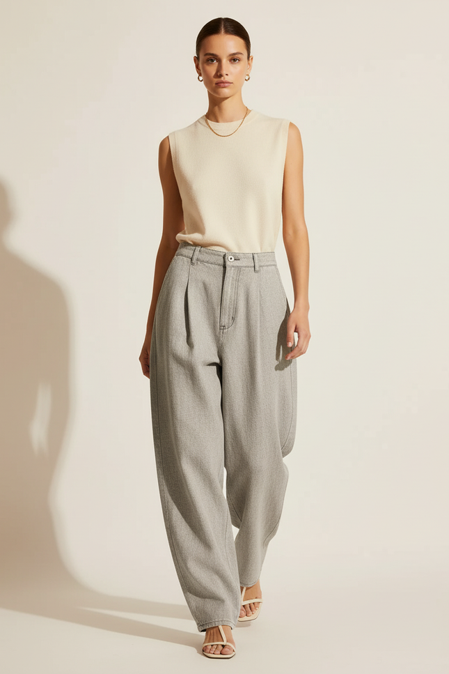 Pantalon Baggy Gris Ample Denim Taille Basse - Jean