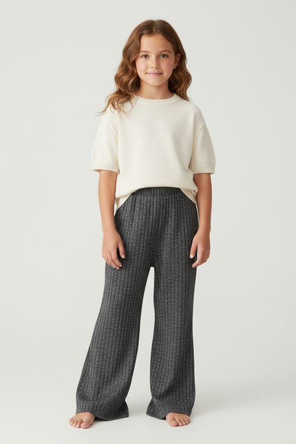 Pantalon Baggy Côtelé Gris Tricoté Ample Doux - Maille